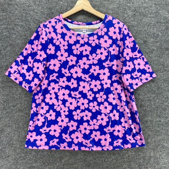 LulaRoe T-Shirt Women L Large Blue Floral Crew Neck Short Sleeve Casual Comfort - Picture 1 of 9